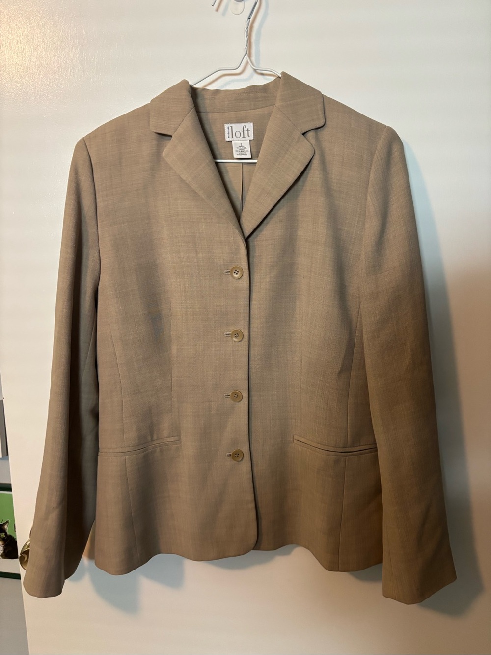 Quiet Luxury 100% Wool LOFT Women's Light Tan Single-Breasted Blazer Size 2